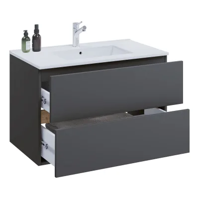 VCM 2-tlg. Waschtisch mit Keramikbecken, Badschrank mit 2 Softclose-Schubladen, Maße Waschplatz Set: H. 51 x B. 81 x T. 47 cm, Cosila-I