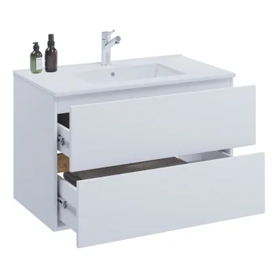 VCM 2-tlg. Waschtisch mit Keramikbecken, Badschrank mit 2 Softclose-Schubladen, Maße Waschplatz Set: H. 51 x B. 81 x T. 47 cm, Cosila-I