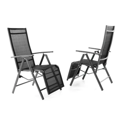 VCM 2er Set Alu Liegestuhl Klappstuhl Relaxstuhl   schwarz / Rahmen anthrazit   m. Fußstütze   Maße H. 112 x B. 55 x T. 60 cm