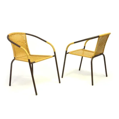 VCM 2er Set Bistrostuhl Stapelstuhl Balkonstuhl Gartenstuhl   beige hellbraun    Poly-Rattan   Maße H. 73x B. 53x T. 60 cm