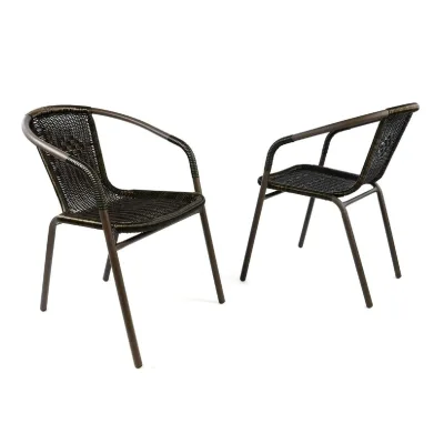 VCM 2er Set Bistrostuhl Stapelstuhl Balkonstuhl Rattanstuhl    dunkel-braun   Poly-Rattan   Füße mit Gumminoppen   Maße H. 73xB. 53xT. 60 cm