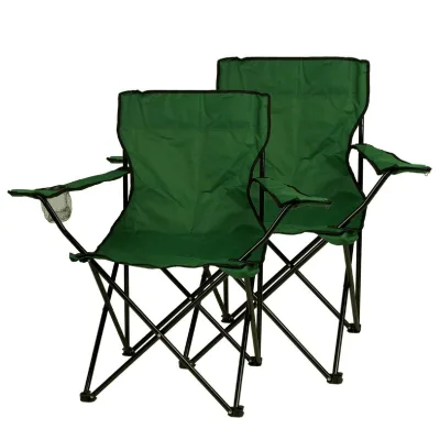 VCM 2er Set Campingstuhl Faltstuhl Angelstuhl   dunkelgrün  Armlehne mit Getränkehalter   klappbar   Maße H. 90x B.47x L. 47 cm
