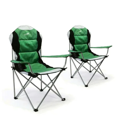 VCM 2er Set Deluxe Campingstuhl   grün schwarz    gepolstert   klappbar   Armlehne mit Getränkehalter   Maße L 57cm x B 90cm x H 110 cm