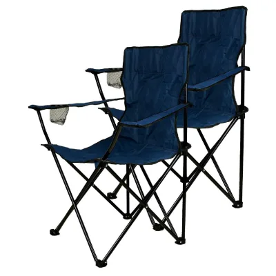 VCM 2er Set Faltstuhl Campingstuhl Angelstuhl   blau   Armlehne mit Getränkehalter   klappbar   Maße H. 90x B.47x L. 47 cm