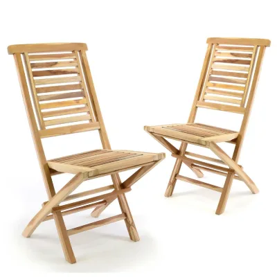 VCM 2er Set Gartenstuhl Hochlehner Klappstuhl   verstellbar   Teak Holz unbehandelt   hellbraun   Maße  H. 98 x. B. 42 T. 43 cm