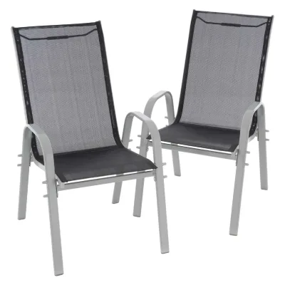 VCM 2er Set Gartenstuhl Stapelstuhl Balkonstuhl Hochlehner   schwarz / Rhamen grau    stappelbar   Maße H. 97 x B. 56 x T. 64 cm
