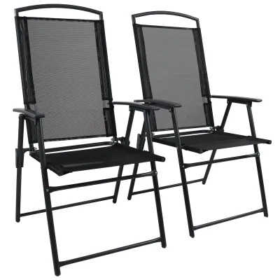 VCM 2er Set Gartenstuhl   Stuhl-Maße ca. H. 105 x B. 61 x T. 56 cm   Hochlehner   gespanntes Netzgewebe garantiert bequemes Sitzen   Metall Hochlehner Balkonstuhl Garlos