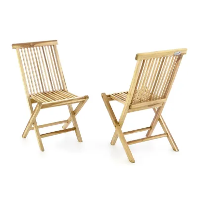 VCM 2er Set Holzstuhl Gartenstuhl   Terrasse Stuhl klappbar   Teak Holz natur   Maße  B. 46x H. 89 xT. 62cm