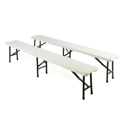 VCM 2er Set Klappbank Bierbank Campingbank   mit integriertem Griff   klappbar   weiß   Gummischoner an den Füßen   Maße L. 180 x B. 25 x H. 41 cm