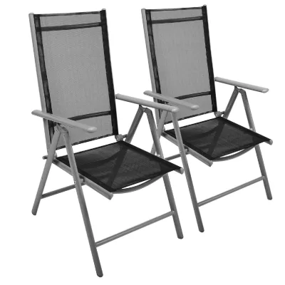 VCM 2er Set Klappstuhl Gartenstuhl Campingstuhl Liegestuhl   für Garten Terrasse Balkon   schwarz / Rahmen grau   Maße H. 105 x B. 56 x T. 65cm