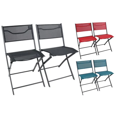 VCM 2er Set Klappstuhl Metall mit Textilene Bezug, Gartenstuhl klappbar, platzsparend, wetterbeständig, Balkonstuhl oder Terrasse,  Outdoor Sumila