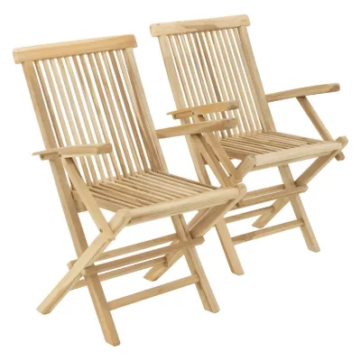 VCM 2er Set Stuhl Teak Holz    klappbar   massiv Holzstuhl Armlehne unbehandelt   Maße ca. H. 89cm, B. 57cm, T. 62cm