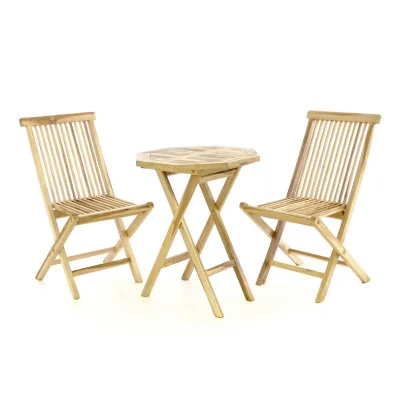 VCM 3-tlg. Balkonset   Tisch aus Holz mit Klappstuhl   Garten-Set   Sitzgarnitur 60 cm