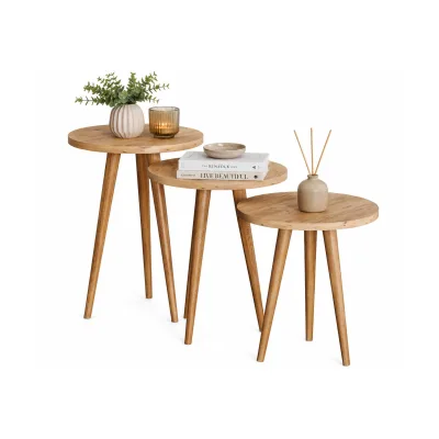 VCM 3-tlg. Beistelltisch Set, Runde Satztische mit Holzfüßen, Ø 34 cm, Wohnzimmertische im Retro-Design - Barilo