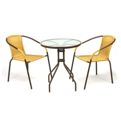 VCM 3-tlg. Bistroset   Balkonset   Gartentisch: 60 cm, Höhe: 72 cm   Sitzgarnitur mit Glastisch   Bistrostuhl Poly-Rattan