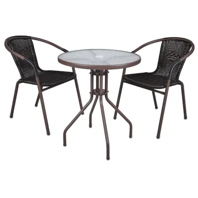 VCM 3-tlg. Bistroset   Balkonset   Gartentisch: Durchmesser 60 cm, Höhe: 72 cm   Stuhl   braune Sitzgarnitur   Bistrostuhl Poly-Rattan