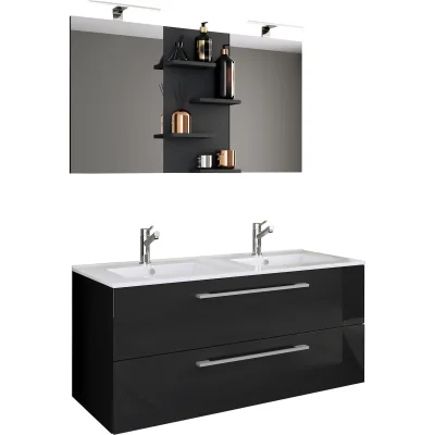 VCM 3-tlg. Doppel Waschplatz   2x Waschtisch   Badmöbel Set mit Unterschrank, Waschbecken und Spiegel   Doppelwaschbecken   Komplettset Budasi SP