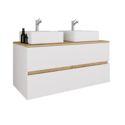 VCM 3-tlg. Doppelwaschtisch Cosila mit 2 Keramikbecken – Badschrank mit 2 Softclose-Schubladen, Maße Waschplatz Set: H. 51 x B. 111 x T. 51 cm, Cosila-A