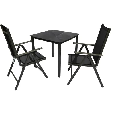 VCM 3 tlg. Gartenmöbel Set   Sitzgruppe Essgruppe   1xTisch, 2x Stühle   Tisch Maße ca. H. 76 x B. 80 x T. 80 cm   Stühle 80 SW Miami