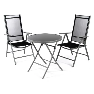 VCM 3-tlg. Gartenmöbelset   Gartengarnitur   Klapptisch   Stapelstühle   Schwarz   Garten-Set