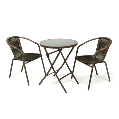 VCM 3-tlg. Gartenmöbelset   Gartengarnitur   Poly-Rattan   Dunkelbraun   Bistroset mit Glastisch   Garten-Set