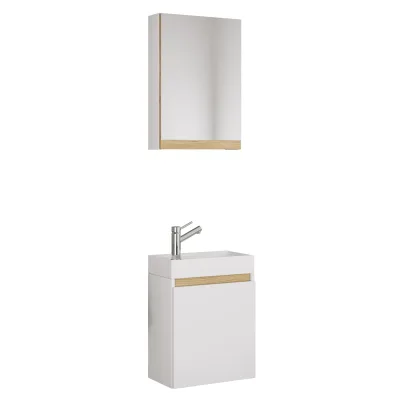 VCM 3-tlg. Gäste-WC Set mit Waschbecken und Spiegelschrank – platzsparender Gästewaschtisch mit Stauraum – Maße Unterschrank: H. 55 x B. 41 x T. 22 cm, Spiegel H. 58 x B. 40 x T. 13 cm Cosila
