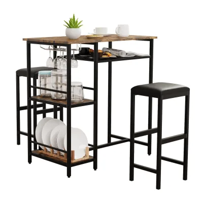 VCM 3 tlg. Set   Bartisch   Maße Tisch ca. H. 93 x B. 90 x T. 50 cm   Maße pro Barhocher ca. H. 65 x B. 30 x T. 25 cm   Bistrotisch Bockerhocker - Kolari