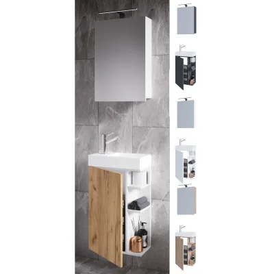 VCM 3-tlg Set   Waschplatz für Gäste WC   Gästebad Toilette   Waschtisch mit Spiegelschrank   Badmöbel Badezimmer Set – Lumia