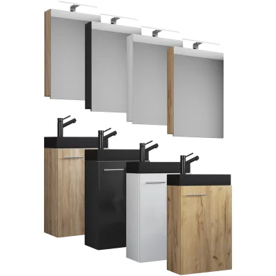 VCM 3-tlg Set   Waschplatz für Gäste WC   Gästebad Toilette   Waschtisch mit Spiegelschrank   Badmöbel Badezimmer Set – Slito SC-BL