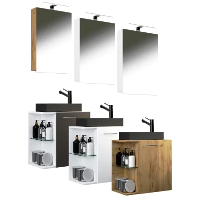 VCM 3-tlg Set   Waschplatz für Gäste WC   Gästebad   Waschtisch mit Spiegel   Badezimmer Set – Hausa SP-BL