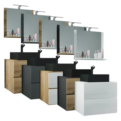 VCM 3-tlg. Waschplatz Waschtisch   schwarzes Waschbecken Unterschrank Breite 60 cm    Badmöbel Set mit Schubladen Spiegel   Lendas S BL