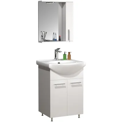 VCM 3-tlg. Waschplatz   Waschtisch Unterschrank 55 cm   Badmöbel Set mit Waschbecken und Spiegelschrank Drehtüren   Komplettset Lisalo