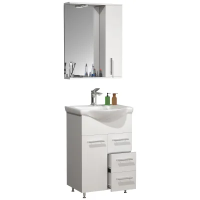 VCM 3-tlg. Waschplatz   Waschtisch Unterschrank 55 cm   Badmöbel Set mit Waschbecken und Spiegelschrank   praktische Schubladen   Komplettset Lisalo