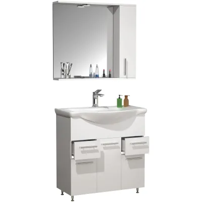 VCM 3-tlg. Waschplatz   Waschtisch Unterschrank 75 cm   Badmöbel Set mit Waschbecken   praktische Schubladen Drehtüren   Spiegelschrank   Komplettset Lisalo