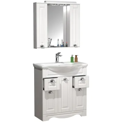 VCM 3-tlg. Waschplatz   Waschtisch Unterschrank 75 cm   Badmöbel Set mit Waschbecken und Spiegelschrank   praktische Schubladen   Landhaus   Komplettset Casalo