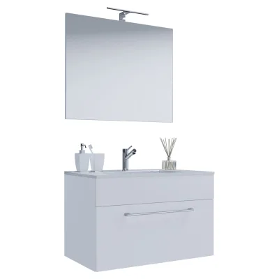 VCM 3-tlg. Waschplatz Waschtisch   Waschbecken Unterschrank Breite 60 cm   Badmöbel Set hängend mit einer Schublade Spiegel   Badinos