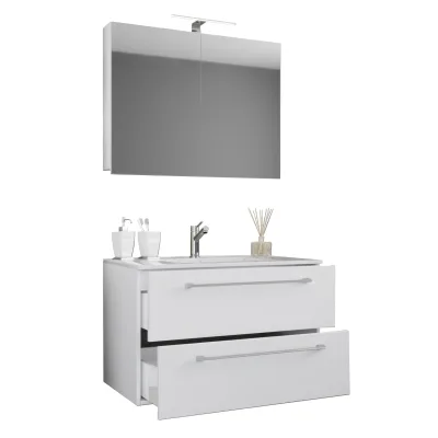 VCM 3-tlg. Waschplatz Waschtisch   Waschbecken Unterschrank Breite 60 cm   Badmöbel Set hängend mit einer Schublade Spiegelschrank   Badinos