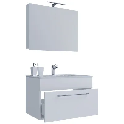 VCM 3-tlg. Waschplatz Waschtisch   Waschbecken Unterschrank Breite 60 cm   Badmöbel Set hängend mit einer Schublade Spiegelschrank   Badinos