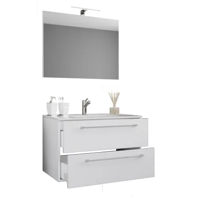 VCM 3-tlg. Waschplatz Waschtisch   Waschbecken Unterschrank Breite 60 cm   Badmöbel Set hängend mit zwei Schubladen Spiegel   Badinos