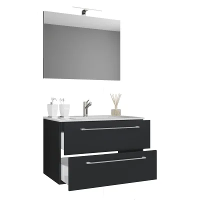 VCM 3-tlg. Waschplatz Waschtisch   Waschbecken Unterschrank Breite 60 cm   Badmöbel Set hängend mit zwei Schubladen Spiegel   Badinos