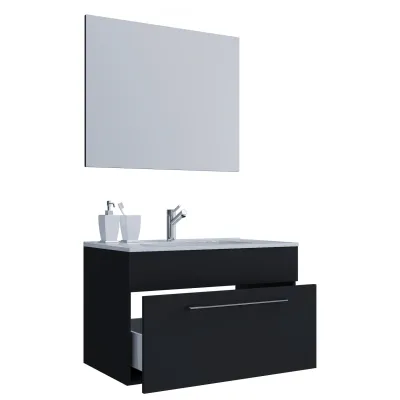 VCM 3-tlg. Waschplatz Waschtisch   Waschbecken Unterschrank Breite 80 cm   Badmöbel Set hängend mit einer Schublade Spiegel   Badinos