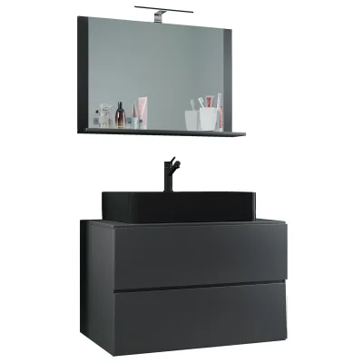 VCM 3-tlg. Waschplatz Waschtisch   Waschbecken Unterschrank Breite 80 cm   Badmöbel Set mit Schubladen Spiegel   Lendas
