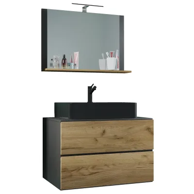 VCM 3-tlg. Waschplatz Waschtisch   Waschbecken Unterschrank Breite 80 cm   Badmöbel Set mit Schubladen Spiegel   Lendas