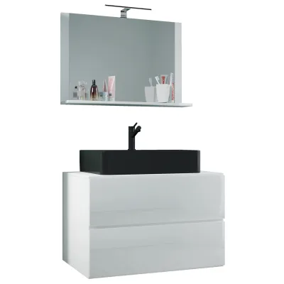 VCM 3-tlg. Waschplatz Waschtisch   Waschbecken Unterschrank Breite 80 cm   Badmöbel Set mit Schubladen Spiegel   Lendas