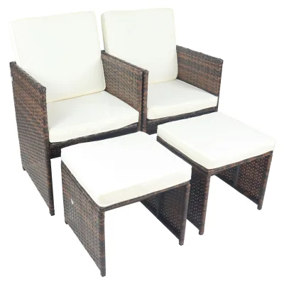 VCM 4-teilig Gartenmöbel Set, 2x Gartenstuhl mit Auflagen & 2x Beinauflage, Polyrattan Optik, Metall, wetterbeständig, ideal für den Balkon oder Terrasse - Raloso