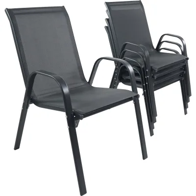 VCM 4-tlg. Set Gartenstuhl, Metall Stapelstuhl mit Textilene, wetterbeständig, stapelbar, Balkonstuhl für die Terrasse oder Garten Outdoor, Sonlas
