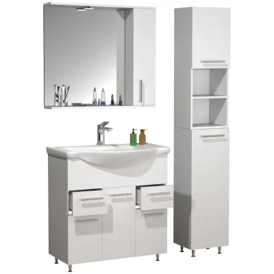 VCM 4-tlg. Waschplatz   Waschtisch Badmöbel Unterschrank 75 cm   Set mit Waschbecken Spiegelschrank Hochschrank   Schubladen und Drehtüren   Komplett Lisalo