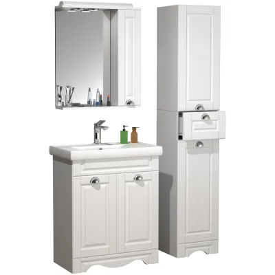 VCM 4-tlg. Waschplatz Waschtisch Breite 60 cm Badmöbel Set Waschbecken Spiegelschrank Hochschrank Schublade Landhaus Casalo