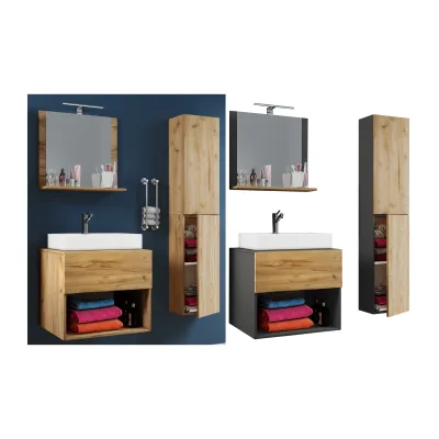 VCM 4-tlg. Waschplatz   Waschtisch Unterschrank Badmöbel Set Waschbecken Lendas II