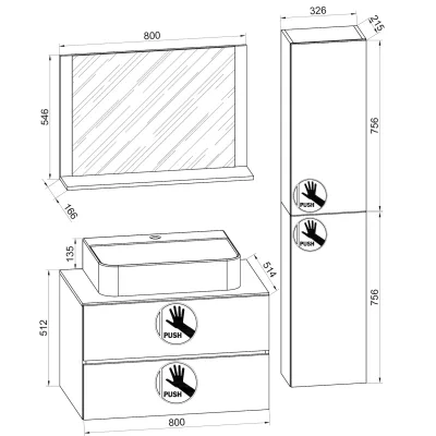 VCM 4-tlg. Waschplatz Waschtisch   Waschbecken Unterschrank Breite 60 cm   Badmöbel Set mit Schubladen Drehtüren Spiegel   Lendas